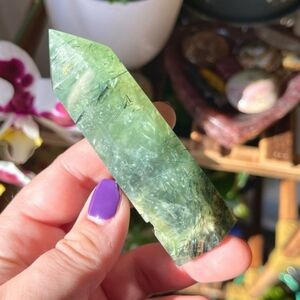 💚Tourmalinated Prehnite Healing & Intuition Crystal Tower Point💚 A5